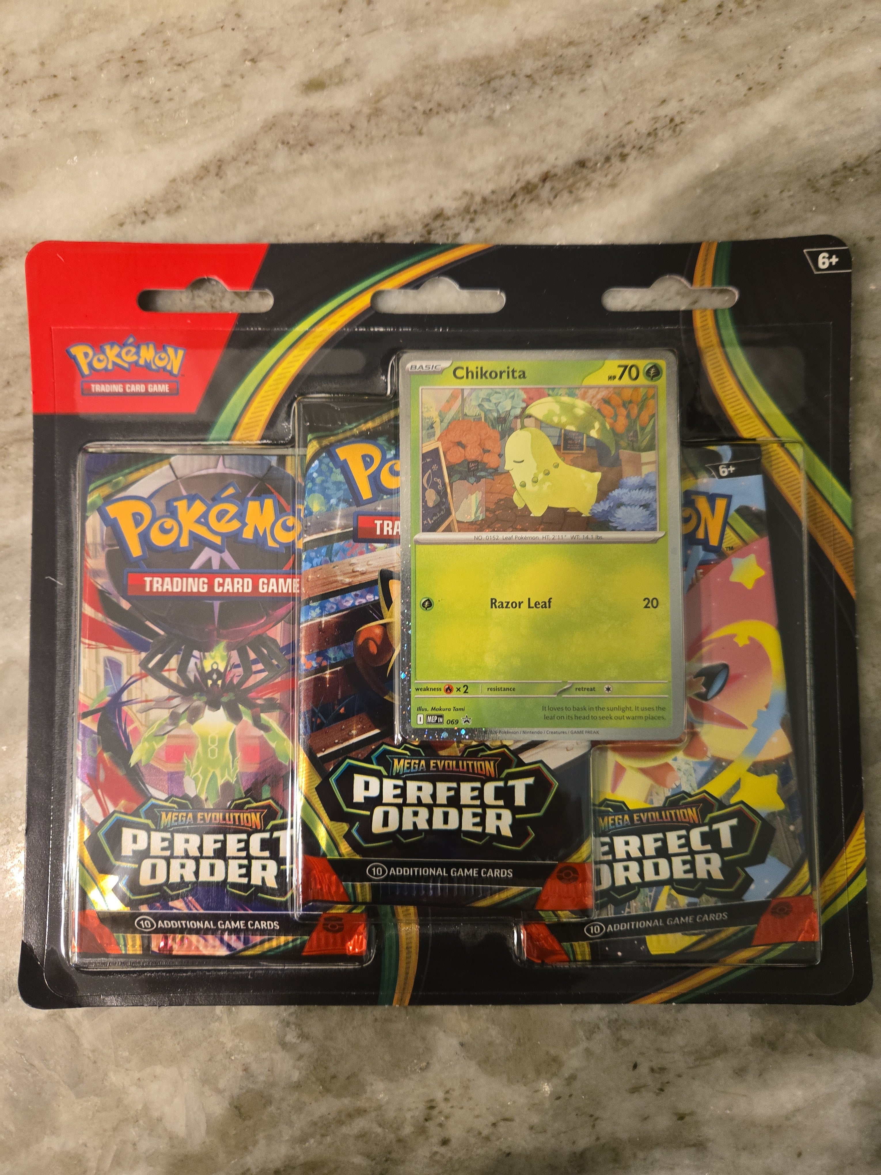 Pokémon TCG Mega Evolution Perfect Order 3-Pack Blister Chikorita Promo